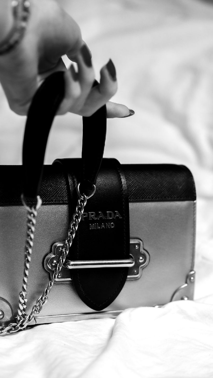 Prada hangbag black and white photography
